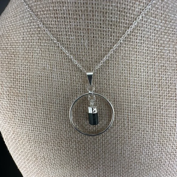 Silver and Tourmaline Hoop Pendant on Silver Plated Box Chain - Picture 8 of 10